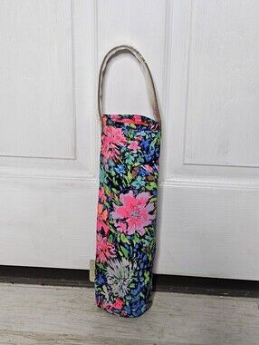 Floral Neoprene Wine Bottle Tote with Gold Handle NWT